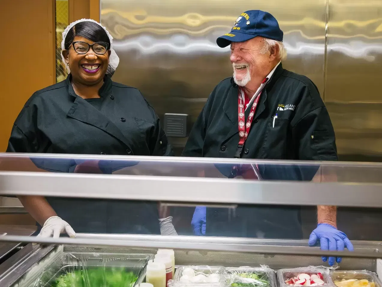 Woman and Man serving food